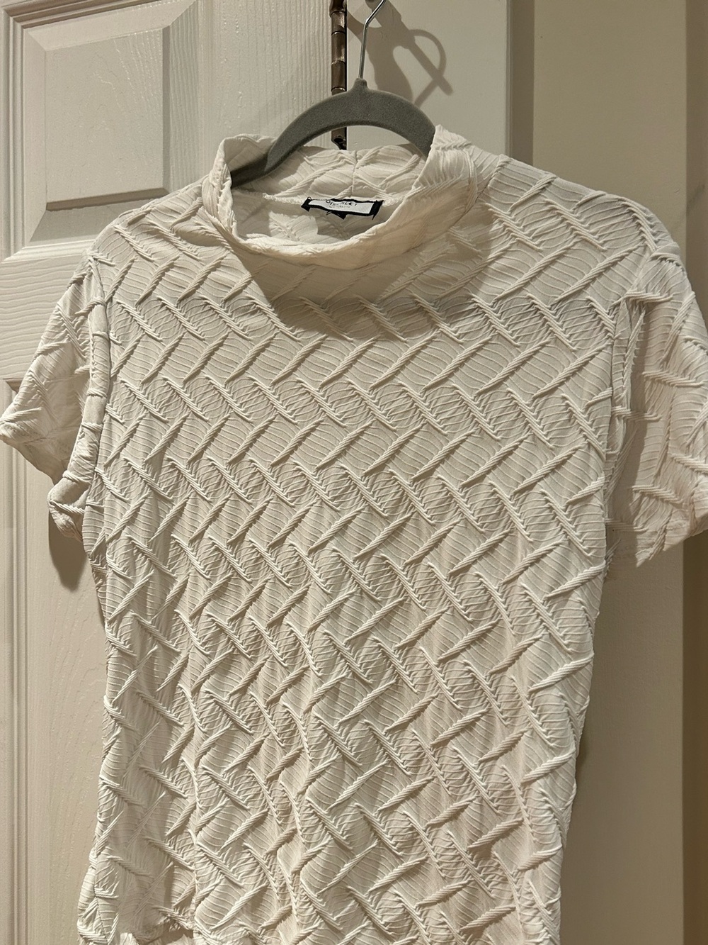 Discreet Cream Textured Cowl Neck Sweater